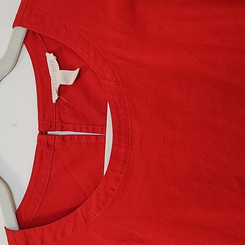 Eileen Fisher Poplin Dress  96% Organic Cotton Stretch Red  Sleeveless SZ Large - Picture 7 of 16